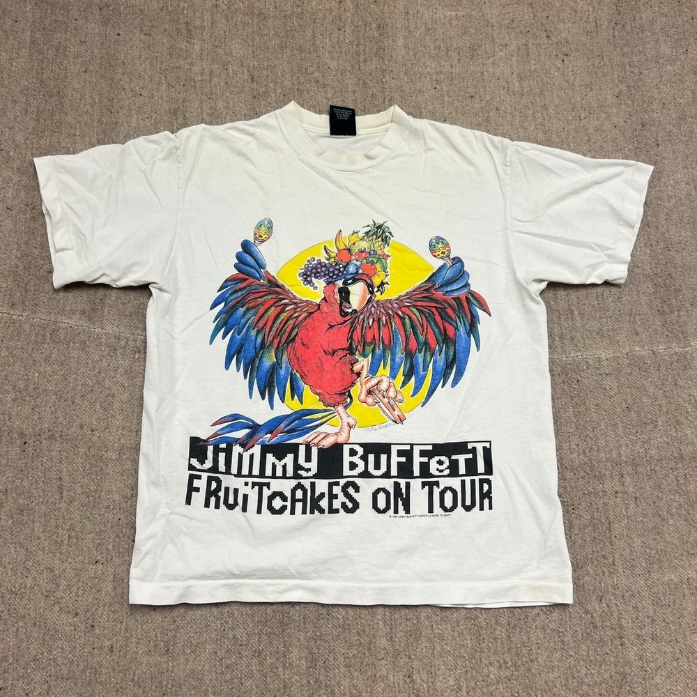 Vintage Jimmy Buffett Shirt Mens XL White 1990s Fruitcakes On Tour